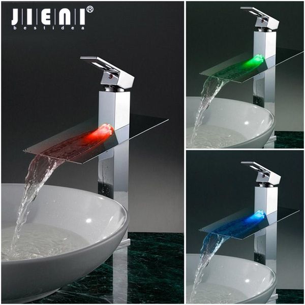 

jieni led chrome tall basin faucet water tap new bathroom sink mixer waterfall torneira vanity vessel sinks mixers taps faucets
