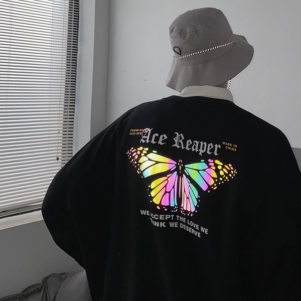 men butterfly printed reflective sweatshirts special fashion women's woman streetwear casual pullovers kg-359, Black
men butterfly printed reflective sweatshirts special fashion women's woman streetwear casual pullovers kg-359, Black