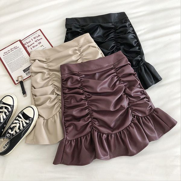 sweet pleated ruffles small leather skirt women's autumn new korean high waist a- shaped hip skirt for women culottes vintage 1014, Black
sweet pleated ruffles small leather skirt women's autumn new korean high waist a- shaped hip skirt for women culottes vintage 1014, Black