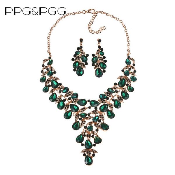 ppg&pgg dubai wedding jewelry green rhinestone crystal statement bridal necklace sets for women wholesale, Golden;silver 
ppg&pgg dubai wedding jewelry green rhinestone crystal statement bridal necklace sets for women wholesale, Golden;silver