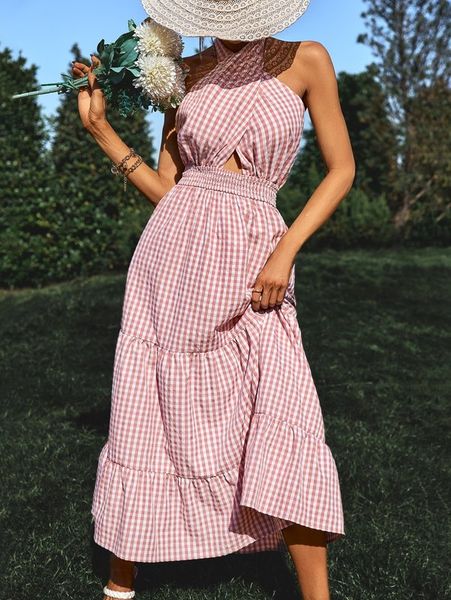 gingham print cross wrap tie backless shirred ruffle hem halter dress she, Black;gray
gingham print cross wrap tie backless shirred ruffle hem halter dress she, Black;gray