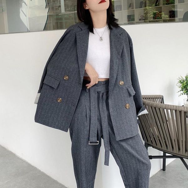 casual women 2 pieces sets double-breasted blazer & belted pant office ladies pant suits 2020 spring loose blazer sets1, White
casual women 2 pieces sets double-breasted blazer & belted pant office ladies pant suits 2020 spring loose blazer sets1, White