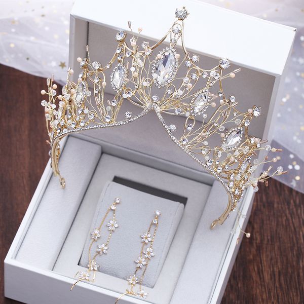 bridal gold necklace three piece set wedding dress headdress female 18-year-old crown, Silver
bridal gold necklace three piece set wedding dress headdress female 18-year-old crown, Silver