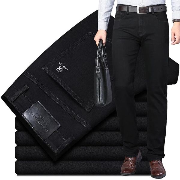 men's jeans pure black business casual classic style regular fit stretch denim trousers cotton brand pants, Blue
men's jeans pure black business casual classic style regular fit stretch denim trousers cotton brand pants, Blue