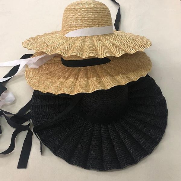 wide brim hats zjbechahmu fashion 2021 summer caps big wheat straw sun for women 15cm ribbon bowknot layies beach cap1, Blue;gray 
wide brim hats zjbechahmu fashion 2021 summer caps big wheat straw sun for women 15cm ribbon bowknot layies beach cap1, Blue;gray