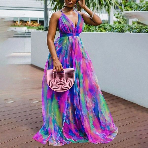 women's plus size strap dress tie dye v neck sleeveless spring summer prom dress maxi long dress party c0iq#, Black
women's plus size strap dress tie dye v neck sleeveless spring summer prom dress maxi long dress party c0iq#, Black