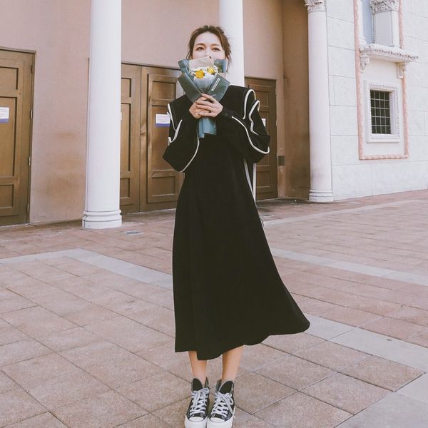 spring skirt skirt new korean black round neck long sleeve mid long dress women's dress temperament trend wxhx4, Black;gray
spring skirt skirt new korean black round neck long sleeve mid long dress women's dress temperament trend wxhx4, Black;gray