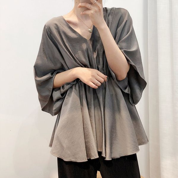 2021 new spring temperament simple line to swollen closed waist chiffon 5-point female short sleeve shirt loosens v-neck bat upper h0e5, White
2021 new spring temperament simple line to swollen closed waist chiffon 5-point female short sleeve shirt loosens v-neck bat upper h0e5, White