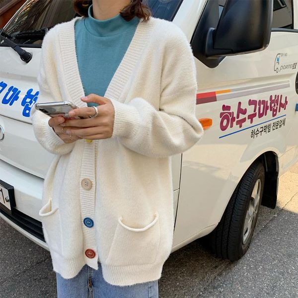 women's knits & tees 2021 autumn korean cardigan jacket girl rainbow button v-neck long sleeve solid color knitted sweater knit top, White
women's knits & tees 2021 autumn korean cardigan jacket girl rainbow button v-neck long sleeve solid color knitted sweater knit top, White