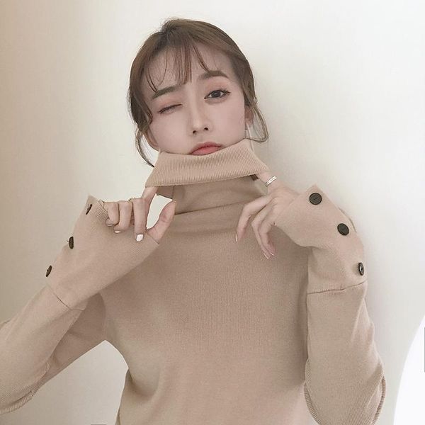 lady turtleneck sweater new fashion design long sleeve sweater pullovers witb buttons1, White;black
lady turtleneck sweater new fashion design long sleeve sweater pullovers witb buttons1, White;black
