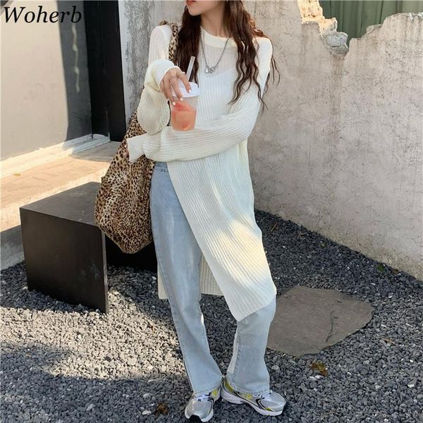 woherb asymmetrical female knitted jumpers 2020 autumn casual loose long pullover sweaters women korean knitwear, White;black 
woherb asymmetrical female knitted jumpers 2020 autumn casual loose long pullover sweaters women korean knitwear, White;black