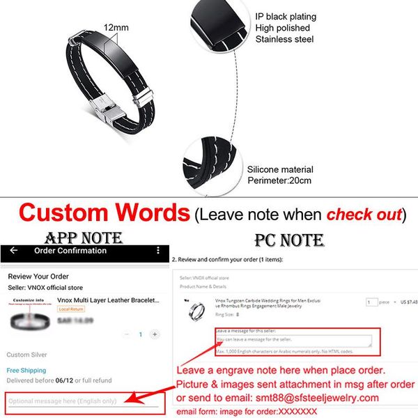 vnox casual 12mm customize bracelets for men black sewed silicone band with stainless steel id tag casual male bangle wristband jllqbk, Golden;silver
vnox casual 12mm customize bracelets for men black sewed silicone band with stainless steel id tag casual male bangle wristband jllqbk, Golden;silver