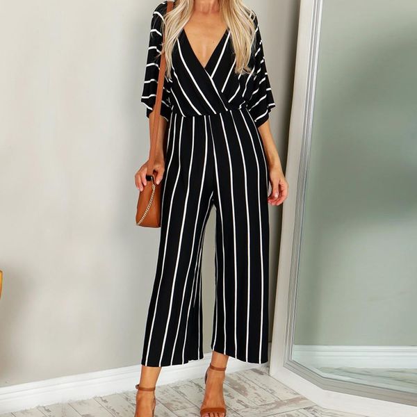 overalls for women fashion summer jumpsuit v-neck bodysuits three quarter sleeve striped loose jumpsuit playsuit #j4s, Black;white
overalls for women fashion summer jumpsuit v-neck bodysuits three quarter sleeve striped loose jumpsuit playsuit #j4s, Black;white