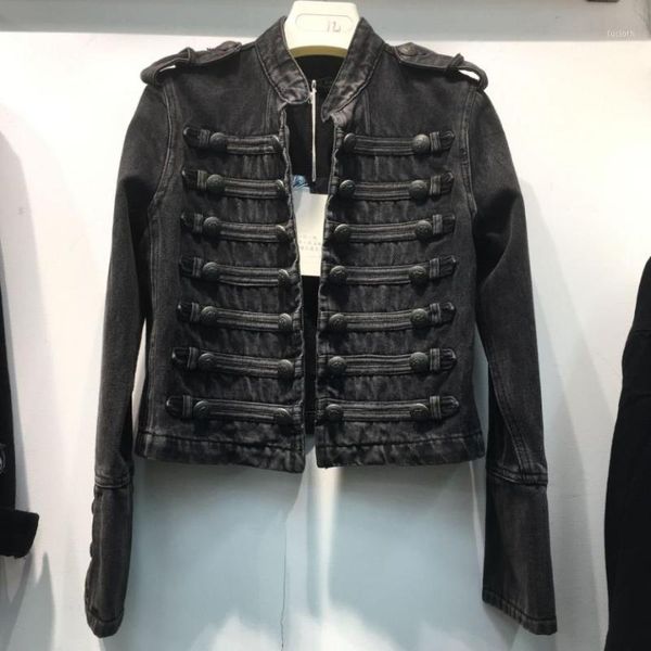 retro style handsome stand collar denim jackets female double-breasted old wild slim short denim jackets outerwear f6381, Black;brown
retro style handsome stand collar denim jackets female double-breasted old wild slim short denim jackets outerwear f6381, Black;brown