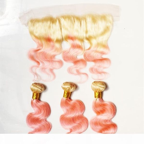 #613 pink blonde root ombre peruvian human hair weaves with frontal body wave blonde and pink ombre 13x4 lace frontal closure with 3bundles, Black
#613 pink blonde root ombre peruvian human hair weaves with frontal body wave blonde and pink ombre 13x4 lace frontal closure with 3bundles, Black