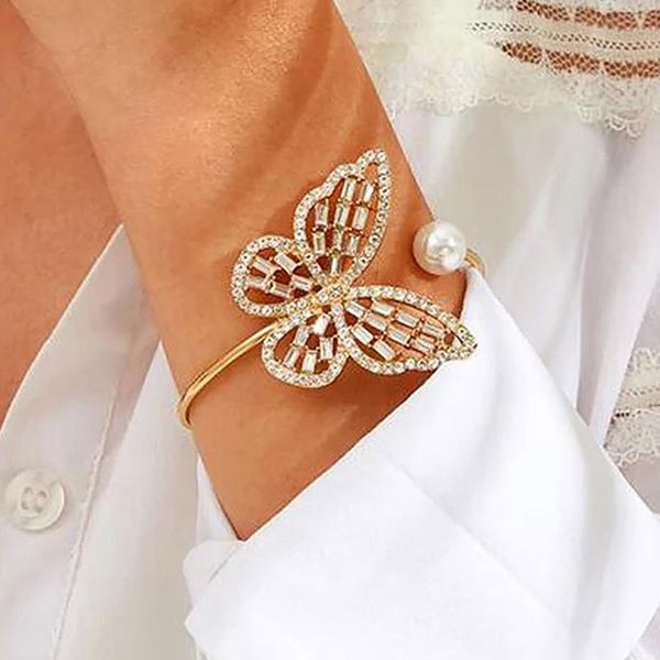 crystal butterfly bracelet for women gold color smooth metal bangles baroue pearl open adjustable bracelets jewelry charm gift, Black
crystal butterfly bracelet for women gold color smooth metal bangles baroue pearl open adjustable bracelets jewelry charm gift, Black
