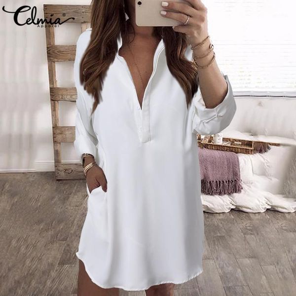 women long shirt celmia lapel office work buttons shirts solid long sleeve blouse autumn casual loose fashion party blusas1, White
women long shirt celmia lapel office work buttons shirts solid long sleeve blouse autumn casual loose fashion party blusas1, White
