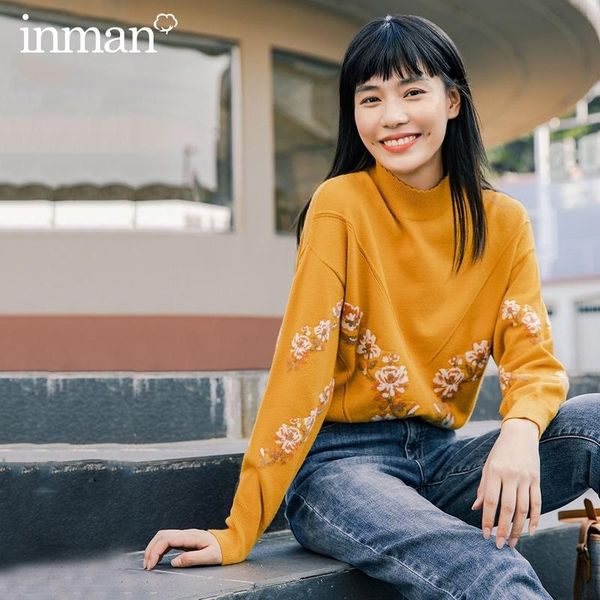inman 2020 autumn new arrival literary retro wavy edge half-high collar flower knitted pullover warm sweater, White;black
inman 2020 autumn new arrival literary retro wavy edge half-high collar flower knitted pullover warm sweater, White;black