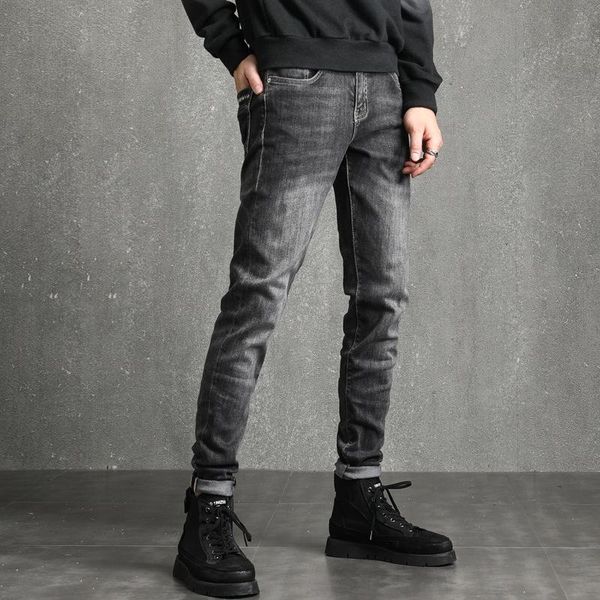 men's jeans european and american high street retro black washed slim elastic fit pants casual, Blue
men's jeans european and american high street retro black washed slim elastic fit pants casual, Blue