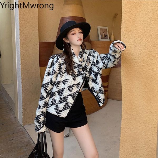 women short coat autumn warm vintage single breasted button contrast graphic plaid lattice jacket tweed knit crop korean, Black;brown
women short coat autumn warm vintage single breasted button contrast graphic plaid lattice jacket tweed knit crop korean, Black;brown