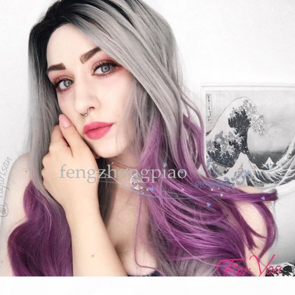 fashion long wave lady's synthetic hair wig women wigs 330g 26inch ombre colorful black +grey +purple for girls
fashion long wave lady's synthetic hair wig women wigs 330g 26inch ombre colorful black +grey +purple for girls