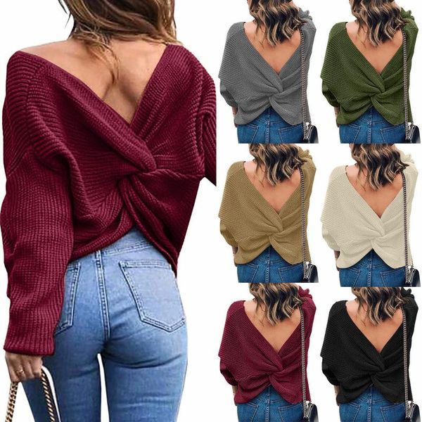 women's casual v neck backless long loose knitted sweate autumn winter ladies fashion personality knitted sweater, White;black
women's casual v neck backless long loose knitted sweate autumn winter ladies fashion personality knitted sweater, White;black