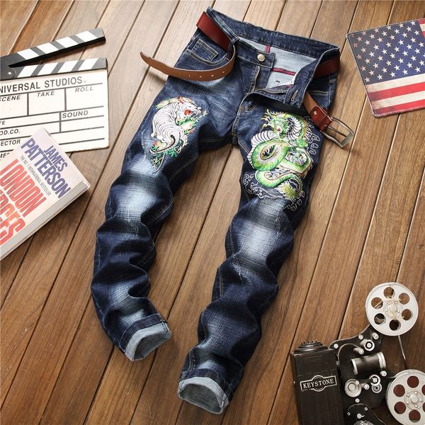 ehfhk 2019 and trousers new qinglong white tiger embroidered pattern men's jeans korean men's style personalized hole embroidered, Blue
ehfhk 2019 and trousers new qinglong white tiger embroidered pattern men's jeans korean men's style personalized hole embroidered, Blue
