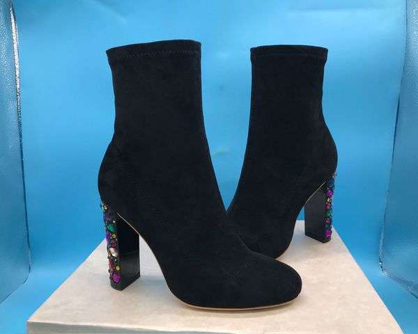 faux suede women high heel boots crystal heel design mid cut ankle boots colourful diamond heel 201022, Black
faux suede women high heel boots crystal heel design mid cut ankle boots colourful diamond heel 201022, Black