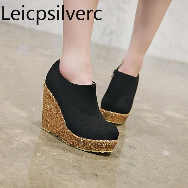 pumps spring and autumn the new fashion flock round head zipper bling high heel wedge women's shoes plus size 34-43, Black
pumps spring and autumn the new fashion flock round head zipper bling high heel wedge women's shoes plus size 34-43, Black