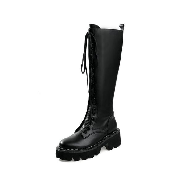 2021 new punk genuine leather women knee high winter boots chunky heels party night club lace up shoes woman qc7h, Black
2021 new punk genuine leather women knee high winter boots chunky heels party night club lace up shoes woman qc7h, Black