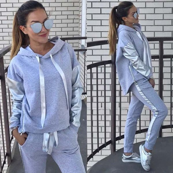 tracksuit women two piece set autumn clothes zipper irregular stitching hoodies sweatshirt and pants womens sets casual outfits, Gray 
tracksuit women two piece set autumn clothes zipper irregular stitching hoodies sweatshirt and pants womens sets casual outfits, Gray