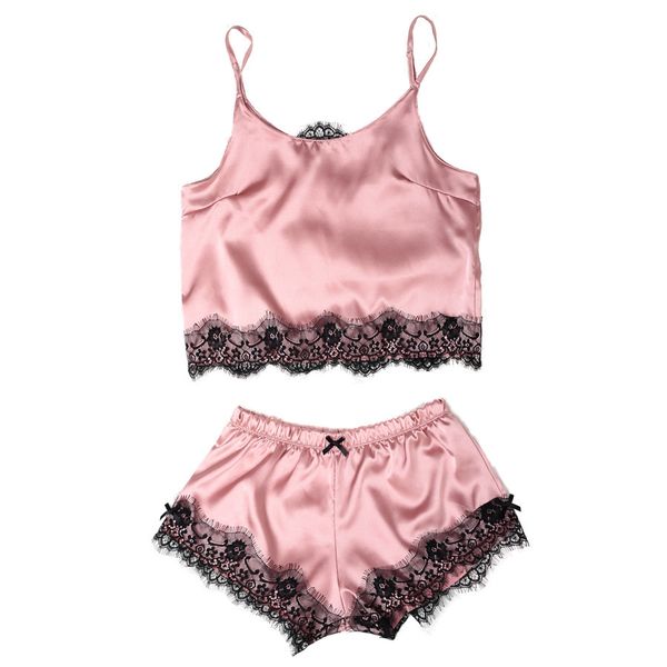 womens satin pajama set spaghetti strap lace applique cute cami and shorts silk like pajama set comfy sleepwear y19042803, Black;red
womens satin pajama set spaghetti strap lace applique cute cami and shorts silk like pajama set comfy sleepwear y19042803, Black;red