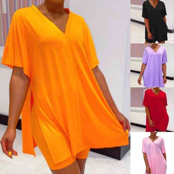 women solid color two pieces sets tracksuits v-neck loose side split t-shirt shorts skinny leggings pants suit fitness outfits, Black;red
women solid color two pieces sets tracksuits v-neck loose side split t-shirt shorts skinny leggings pants suit fitness outfits, Black;red
