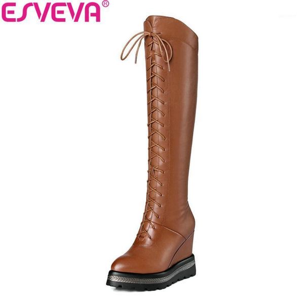 esveva 2020 women knee high boots cow leather pu motorcycle boots zipper pointed toe wedges high heels woman size 34-421, Black
esveva 2020 women knee high boots cow leather pu motorcycle boots zipper pointed toe wedges high heels woman size 34-421, Black