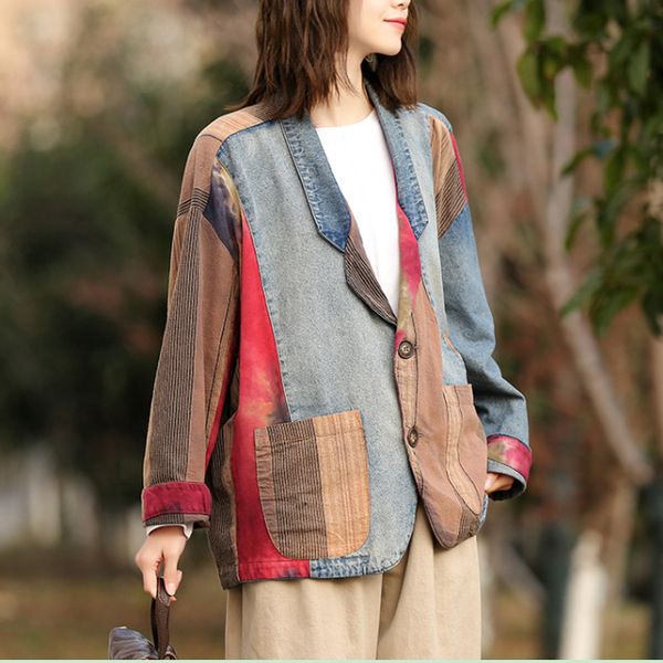 spring autumn denim coats women color spliced retro tailored collar full sleeve single-breasted female loose patchwork cardiganx1016, Black;brown
spring autumn denim coats women color spliced retro tailored collar full sleeve single-breasted female loose patchwork cardiganx1016, Black;brown