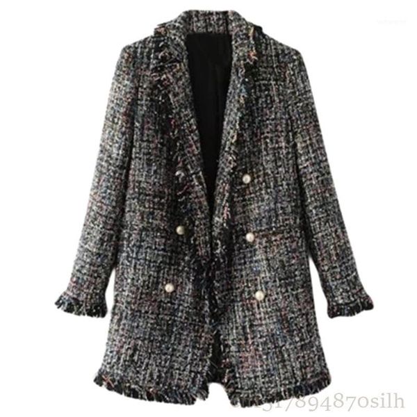 2020 fashion autumn winter women pearl buttons blazer notched collar long tweed suit jacket cardigan outerwear1, White;black
2020 fashion autumn winter women pearl buttons blazer notched collar long tweed suit jacket cardigan outerwear1, White;black