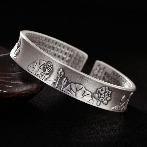 bangle s999 silver antique lotus heart sutra bracelet for men and women, Black
bangle s999 silver antique lotus heart sutra bracelet for men and women, Black