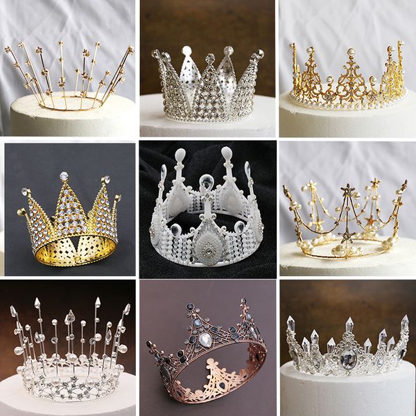 cake baking decoration round lace handmade queen's crown headdress gift flowers hair accessories, Silver