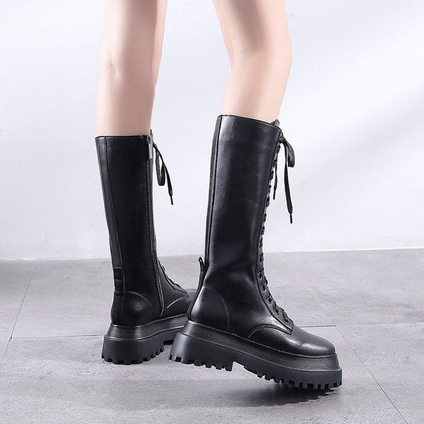 boots chunky platform women waterproof pu leather knee high woman thick bottom lace up long booties drop winter, Black
boots chunky platform women waterproof pu leather knee high woman thick bottom lace up long booties drop winter, Black