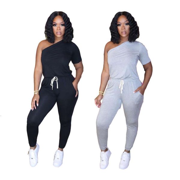 sports casual women's lovely shoulder m6365 jumpsuit, Black;gray