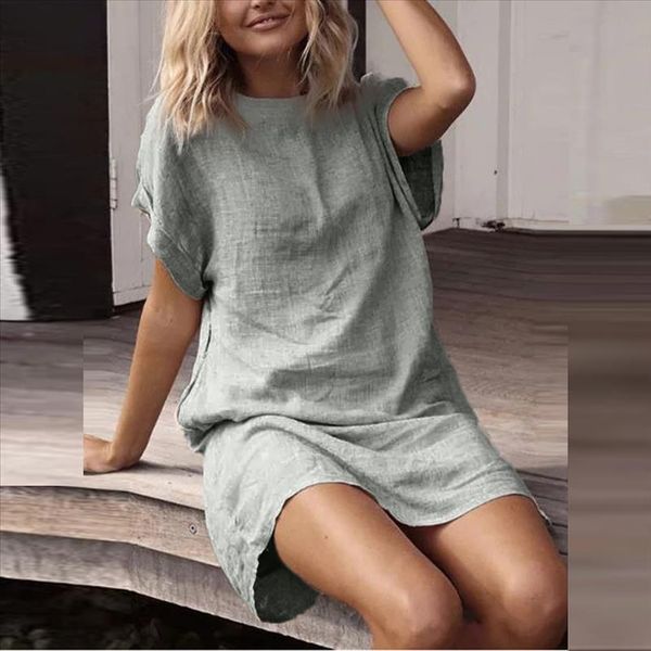 women summer casual linen dress easy solid short sleeve daily dress crew neck loose vintage boho beach dresses robe femme jsw, Black;gray
women summer casual linen dress easy solid short sleeve daily dress crew neck loose vintage boho beach dresses robe femme jsw, Black;gray