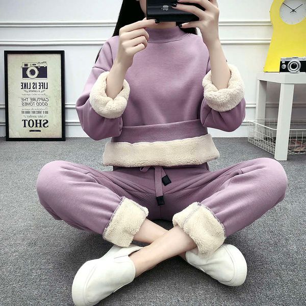 2020 winter new leisure sports suit women plush warm half high collar cashmere fashion two piece set, Gray
2020 winter new leisure sports suit women plush warm half high collar cashmere fashion two piece set, Gray