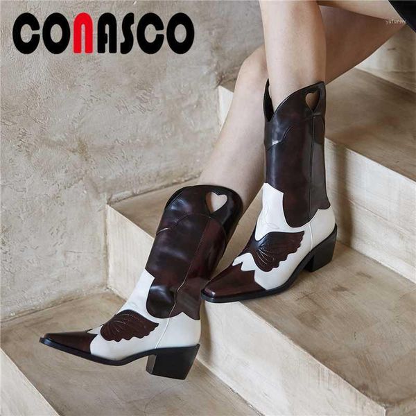 boots conasco fashion concise autumn winter women mid-calf fretwork mixed colors genuine leather casual high heels woman1, Black 
boots conasco fashion concise autumn winter women mid-calf fretwork mixed colors genuine leather casual high heels woman1, Black