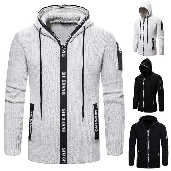 2020 autumn new style men slim fit versatile knitted cardigan zipper hooded sweater coat, White;black
2020 autumn new style men slim fit versatile knitted cardigan zipper hooded sweater coat, White;black