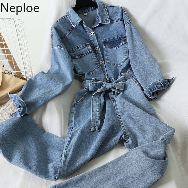 neploe korean turn down collar long sleeve denim jumpsuits slim waist with belt single breast bodysuit casual pocket playsuit t200701, Black;white
neploe korean turn down collar long sleeve denim jumpsuits slim waist with belt single breast bodysuit casual pocket playsuit t200701, Black;white