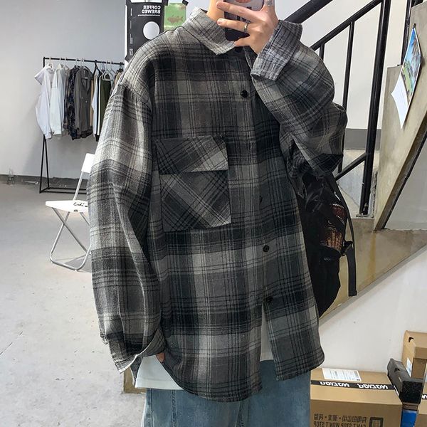 autumn plaid shirt men's fashion contrast color retro casual shirts mens streetwear wild loose korean long-sleeved shirt men, White;black
autumn plaid shirt men's fashion contrast color retro casual shirts mens streetwear wild loose korean long-sleeved shirt men, White;black