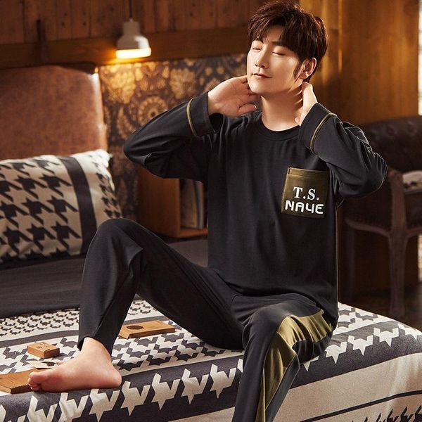 men's sleepwear pajamas long-sleeved spring and autumn pure cotton thin section youth casual home wear suit ensemble homme 2021, Black;brown
men's sleepwear pajamas long-sleeved spring and autumn pure cotton thin section youth casual home wear suit ensemble homme 2021, Black;brown