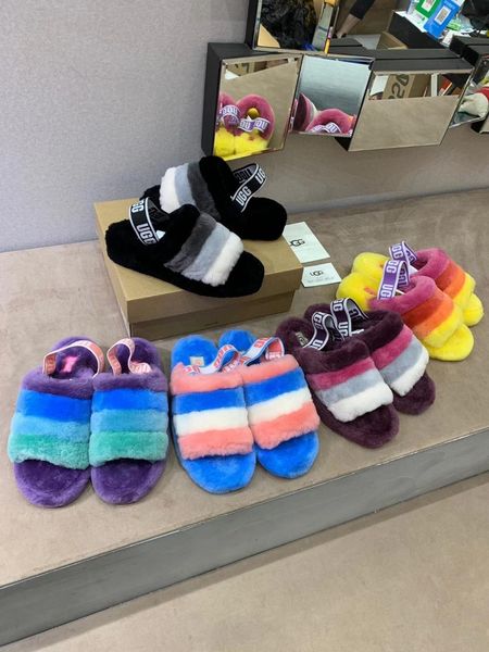 designer womens slippers blue pink white splicing plush round head flat heel with box size 35-40, Black
designer womens slippers blue pink white splicing plush round head flat heel with box size 35-40, Black