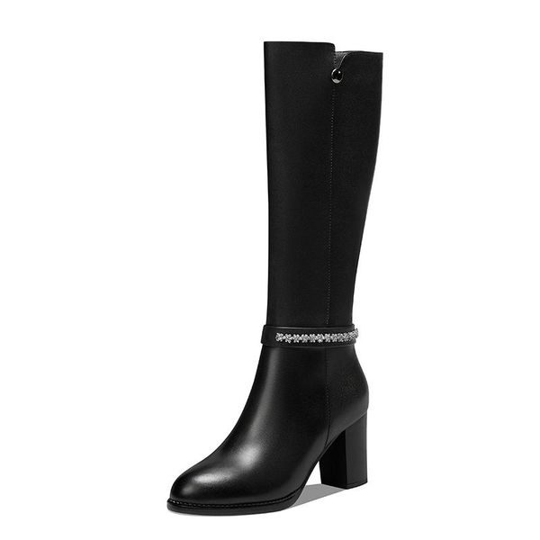 fashion winter knee high boots genuine leather rouned toe thick high heels pumps 2020 party shoes woman, Black
fashion winter knee high boots genuine leather rouned toe thick high heels pumps 2020 party shoes woman, Black