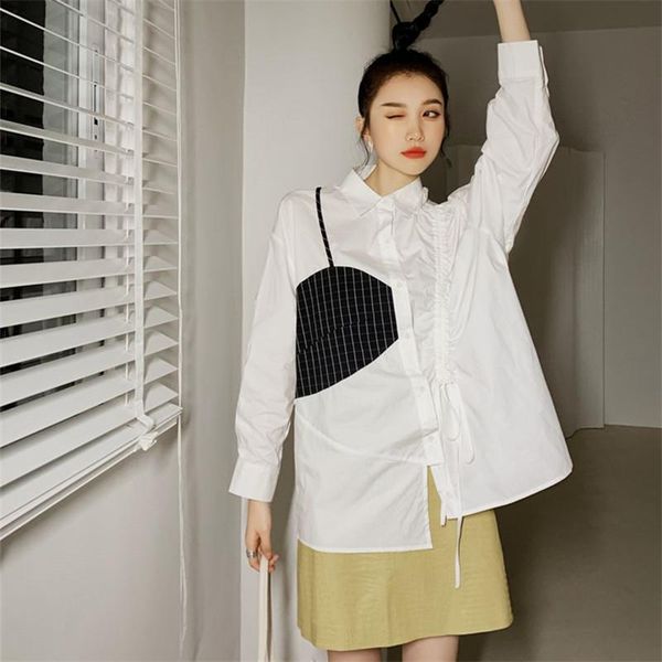 women's blouses & shirts 2021 spring women fake 2pcs splice plaid loose long sleeve casual shirt female drawstring streetwear oversize, White
women's blouses & shirts 2021 spring women fake 2pcs splice plaid loose long sleeve casual shirt female drawstring streetwear oversize, White